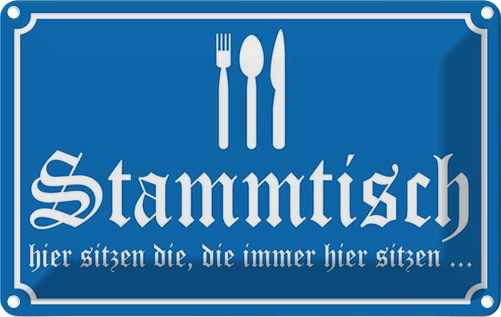 vianmo Blechschild 20x30 cm Stammtisch hier sitzen blau Dekoration Spruch Zitat