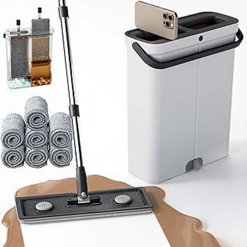 Set Mocio Piatto e Secchio Salvaspazio - Sistema Mani Libere + 7 Panni