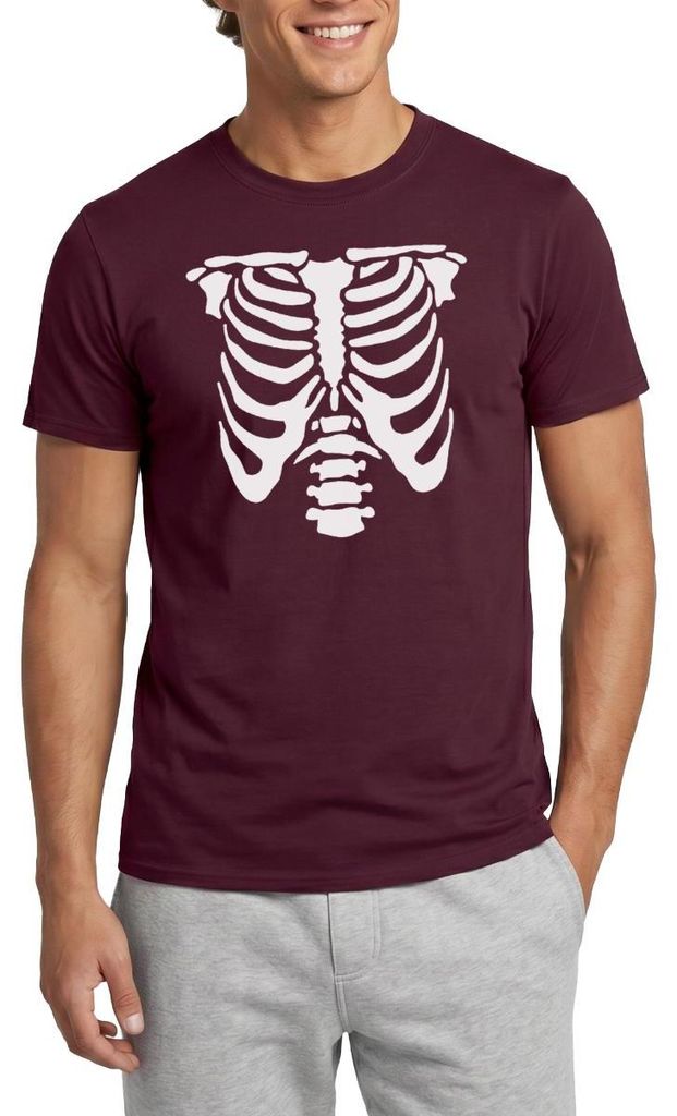 Spreadshirt Halloween Skelett Kostüm Männer T-Shirt, L, Ziegelrot