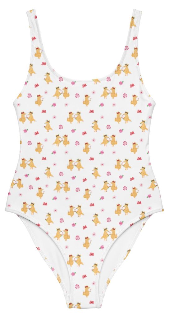 Mr. & Mrs. Panda Badeanzug Fuchs Blumen Größe L - Weiß - Geschenk, Freude, Bademode, Blumenliebe, Swimsuit, Fox, Schwimmanzug, Rückenfreier, Mo...