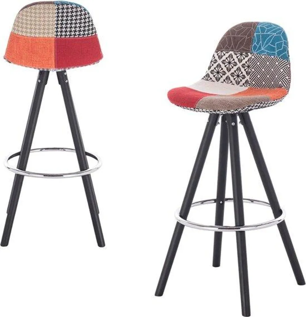 Tabouret de bar Luxe Stoffen en lin rigide - Siège haut bois multicolore