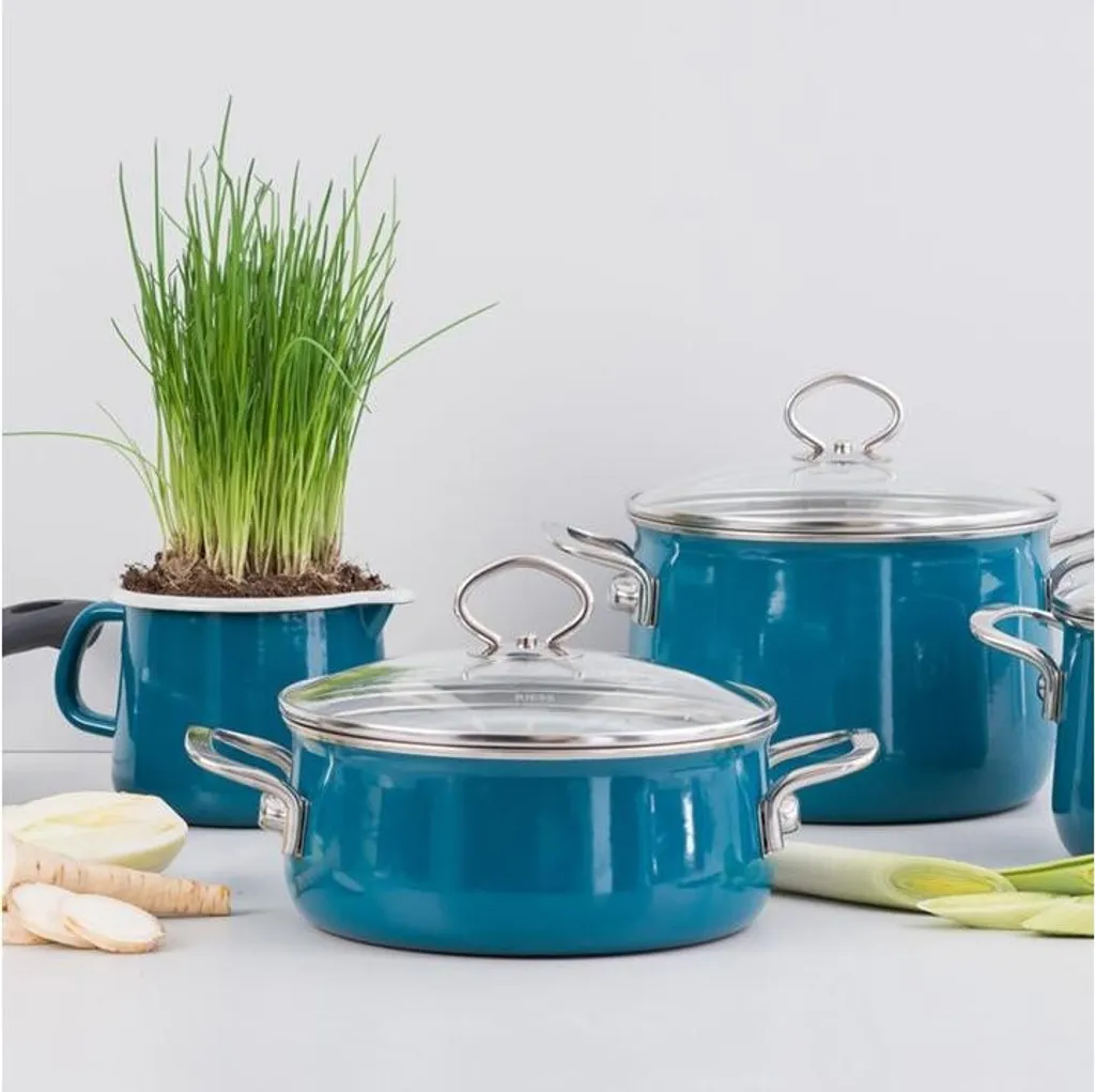 Pentola Carne Riess Nouvelle 16cm Smalto Acquamarina Induzione 2L - 7