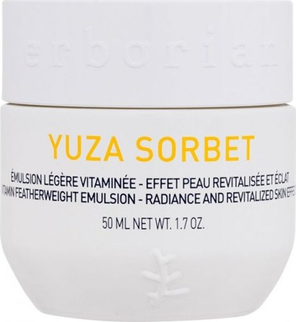 A white jar of Erborian Yuza Sorbet Vitamin Featherweight Emulsion.