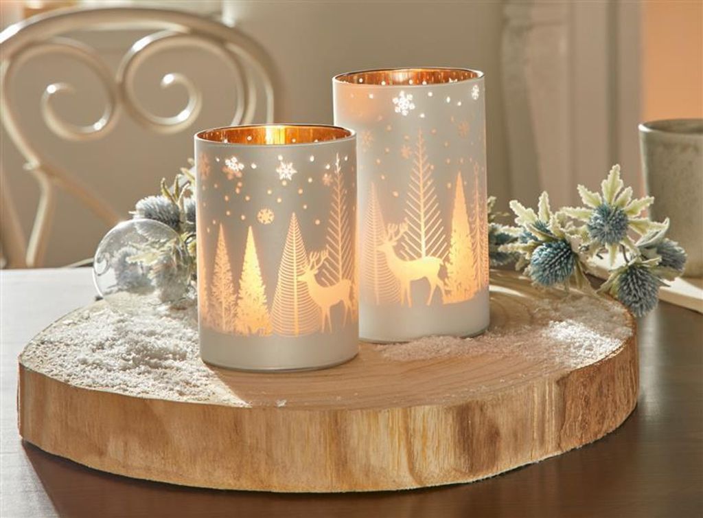 2x Windlicht "Winterlandschaft" aus Glas, weiß / silber, 12 Produktbild 