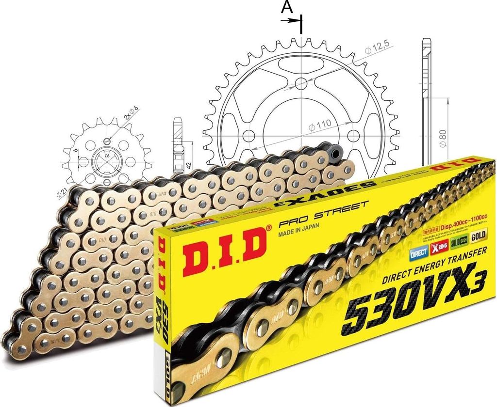 DID Kit Stahl Kompatibel mit Honda CB650 C 80-81 16-39-104 DID530VX3(G&B) Endlos