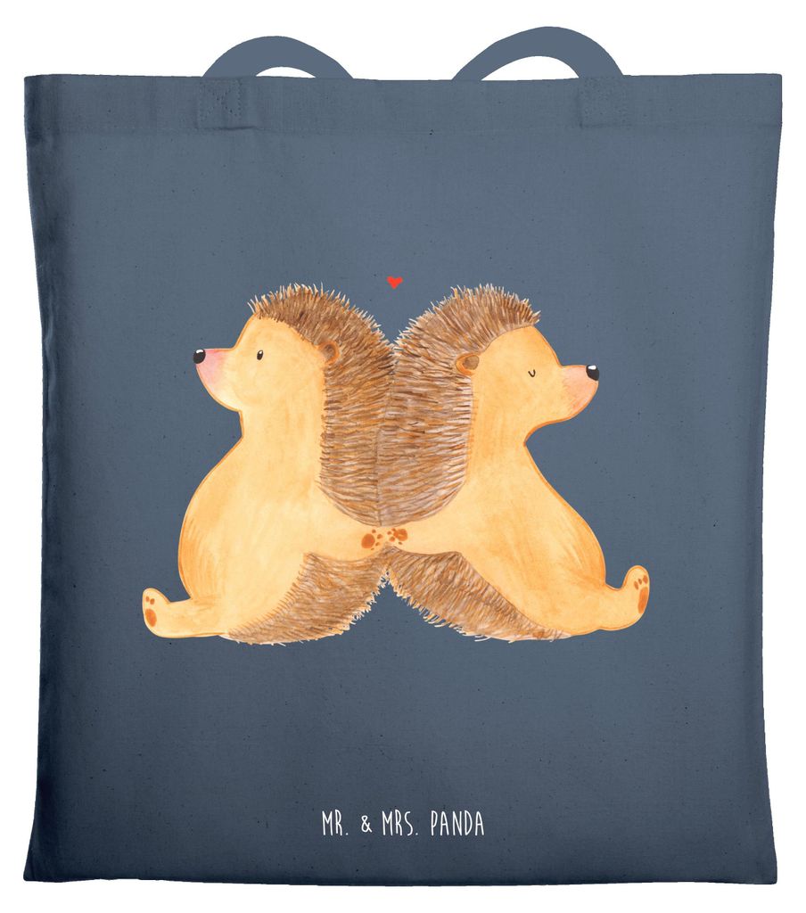 Mr. & Mrs. Panda Schultasche Igel händchenhaltend - Indigo Blue - Geschenk, Tote Bag, Hochzeit, Lieblingsmensch, glücklich, Love, Laptoptasche, J...