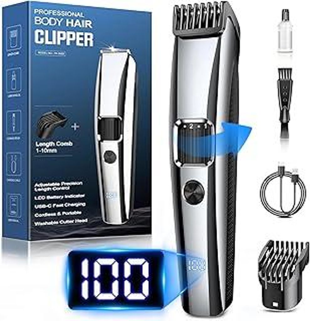 Barttrimmer Herren,Rasierer Herren Elektrisch mit Batterieanzeige, Bartschneider Trimmer Haarschneider mit ZoomRad(1-10mm),Gesichtshaartrimmer Inti...