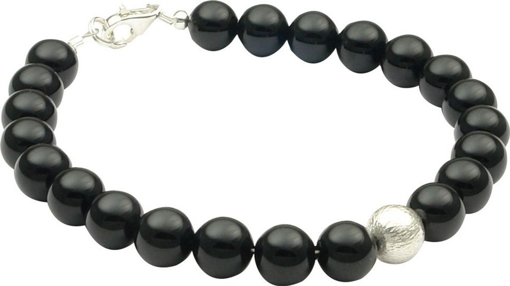 Armband Armkette Armschmuck aus echtem Onyx schwarz & 925 Silber Kugel Damen