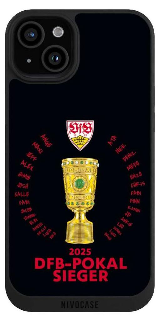 NIVOCASE Handyhülle für Apple iPhone 15 Plus Hülle NIVOpure Case Schwarz Offizielles Lizenzprodukt Pokal VfB Stuttgart