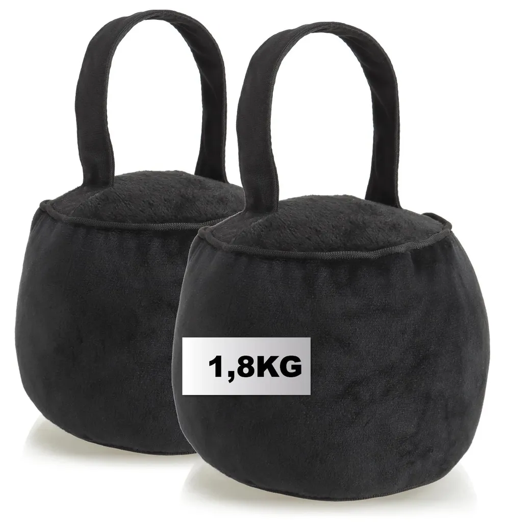 Lot de 2 butoirs de porte avec poignée 1,8 kg ronds en tissu noir robuste