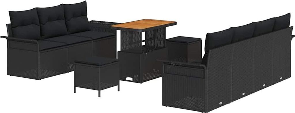 Gartensofa-set mit Kissen 10 pcs Schwarz Poly-Rattan