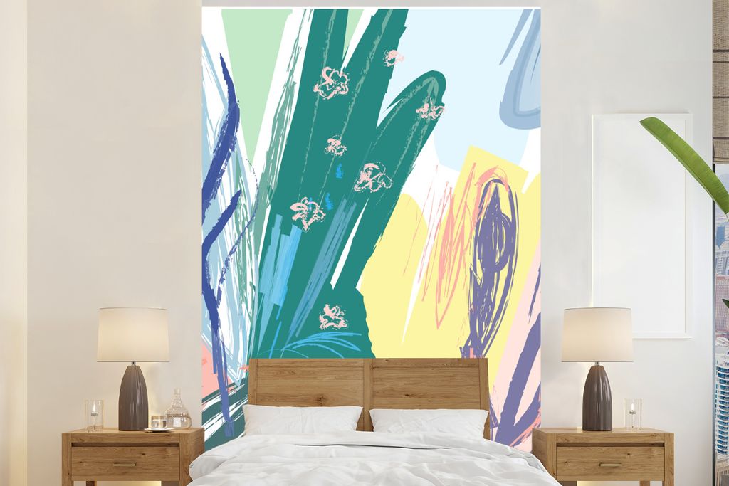 MuchoWow Fototapete für Wohnzimmer oder Schlafzimmer Wandtapete Vinyl Motivtapete Sommer - Grün - Pflanze - 170x260 cm - Wohnzimmertapete