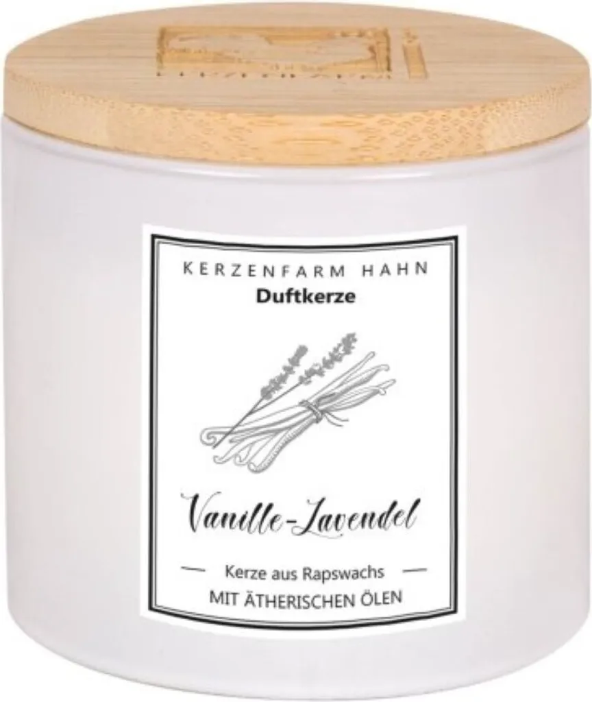 Bougie vanille lavande Kerzenfarm Hahn : parfum longue durée et verre (5)
