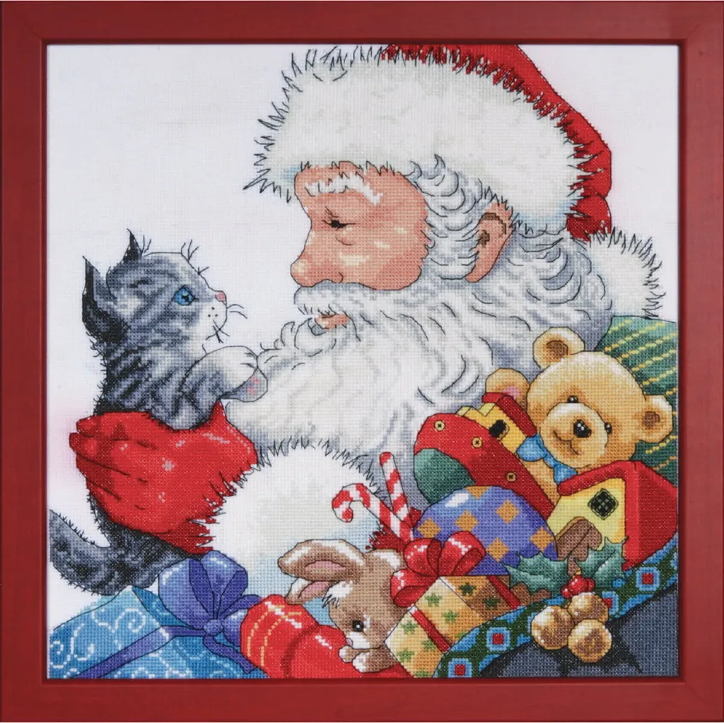 Kit Broderie Point de Croix Zen Santa & Kitten pour Détente et Loisir