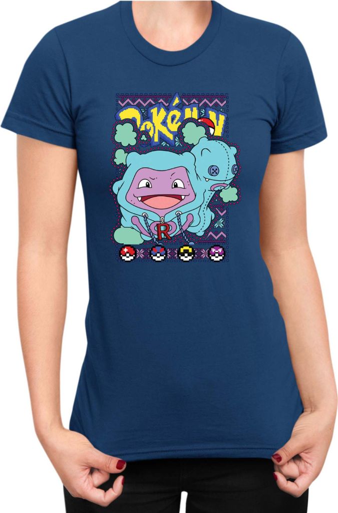 Damen T-Shirt Japan Manga Anime Comics Pokemon 030, Lady S / Dunkelblau