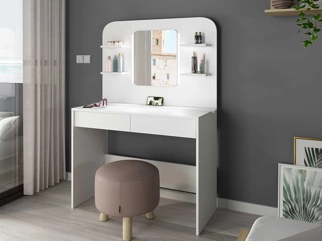 Coiffeuse AMALIA Blanche : Éclairage LED Réglable et Miroir Grand Format