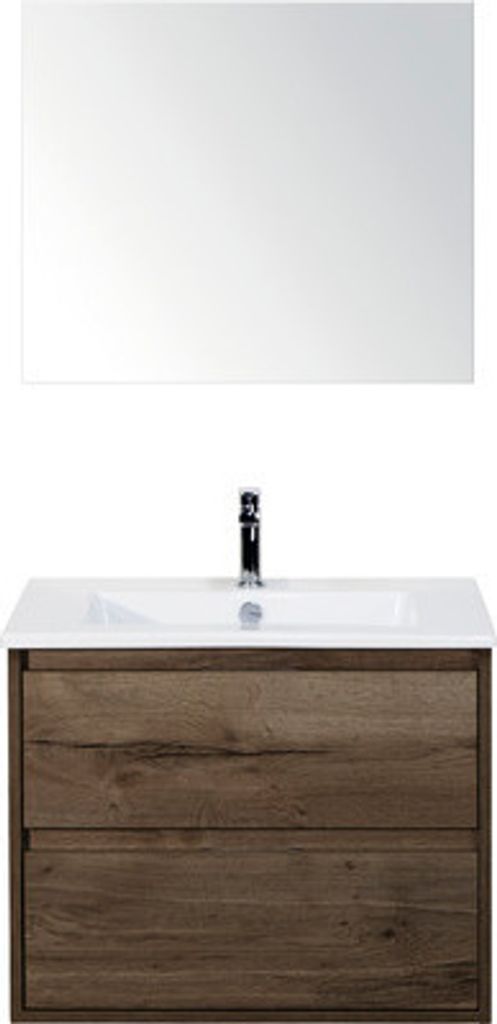 Badmöbel-Set Sanox Porto BxHxT 71 x 170 x 51 cm Frontfarbe tabacco mit Waschtisch Keramik weiß und Keramik-Waschtisch Sp