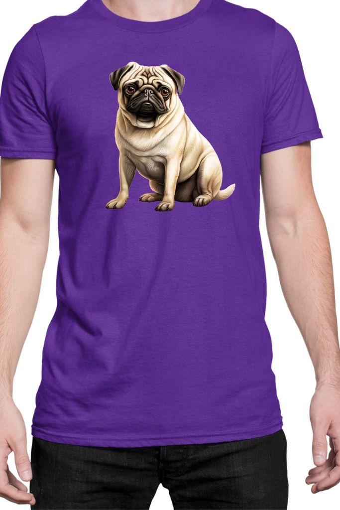 Herren T-Shirt Dogs Breeds Pug Dog Breed 008, Man L / Lila