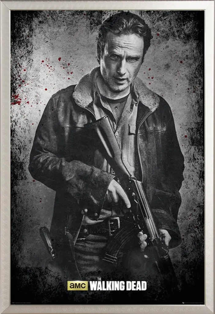 Walking Dead - Poster - Rick Bianco e Nero + cornice rimovibile, Shinsuke® Maxi alluminio argento, vetro acrilico