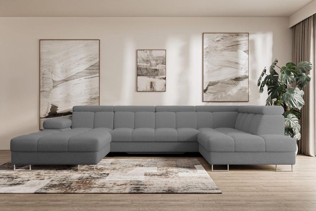 ALTDECOR Ecksofa - COMA U - 345x203x79 - Grau Corner Sofa Eckcouch Couch U-Form, Schlafcouch Ausziehbar Wohnlandschaft
