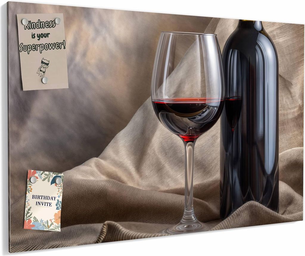 Magnettafel 60x40cm magnetisch & beschreibbar Metall-Board - Wein mit Glas