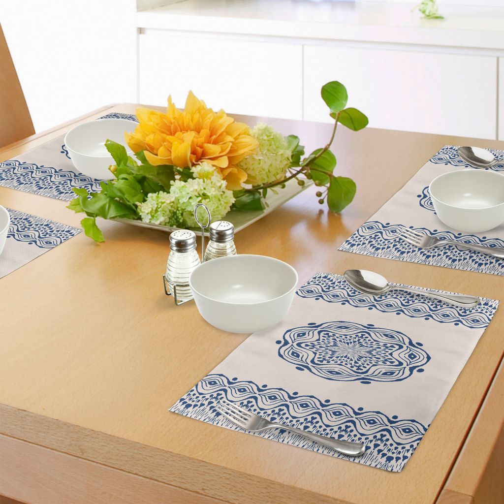 ABAKUHAUS Bohemien Platzmatten, Aquarell Art Style Folkloric Gypsy Motiv asiatischen runden Mandala Tribal, Tiscjdeco aus Farbfesten Stoff für das...