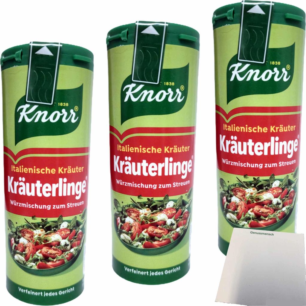 Knorr Kräuterlinge zum Streuern Italienische Art 3er Pack (3x60g Streuer) + usy Block