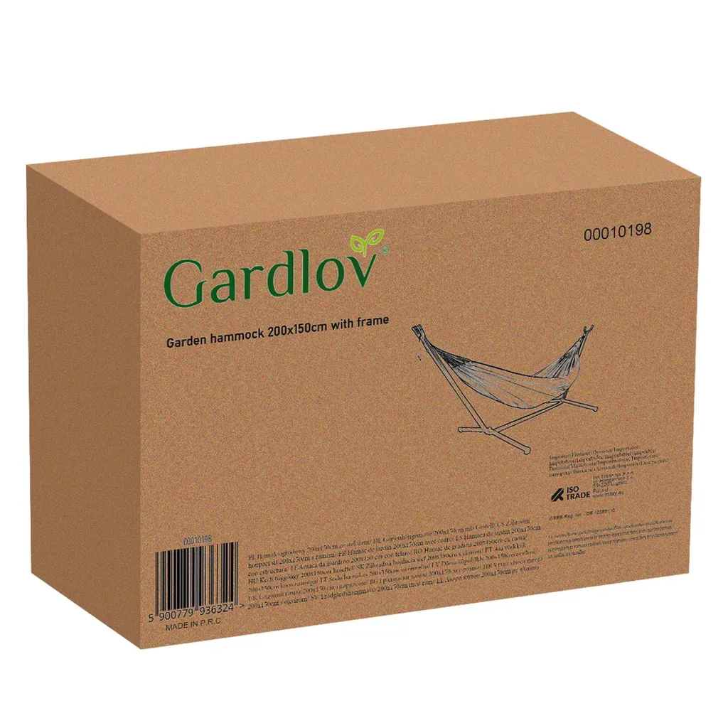 Hamac avec support 2 places grand format 200x150 cm en toile de coton