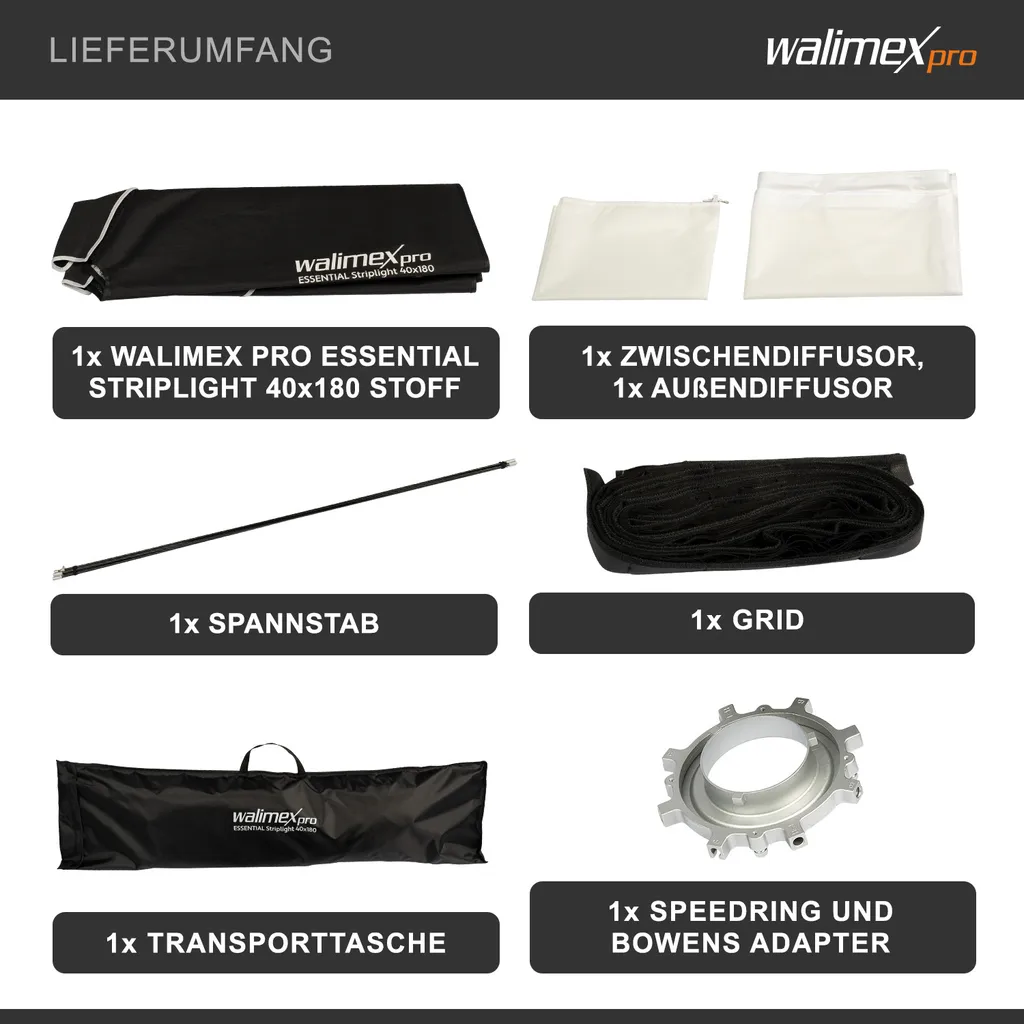 Walimex pro Softbox Essential Striplight 40x180 - Illuminazione Studio Pro - 9