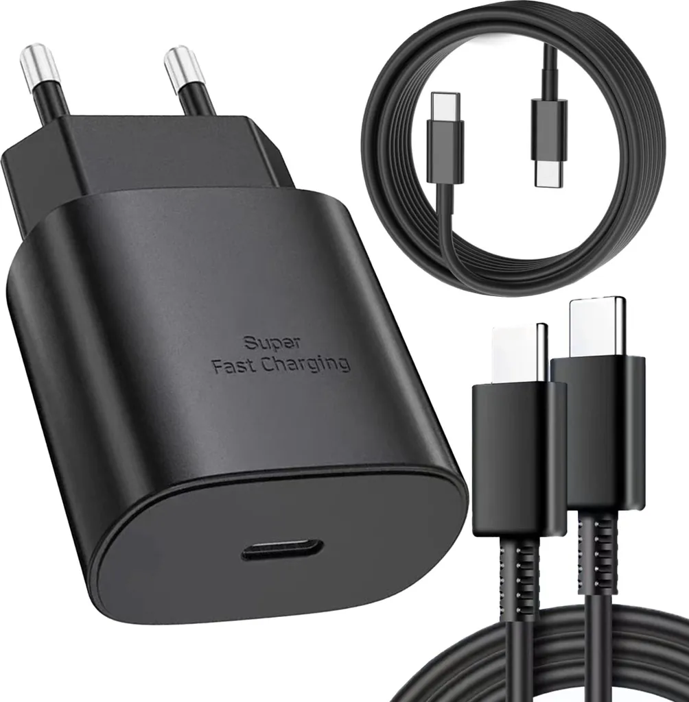 Chargeur Samsung 25W Noir avec Câble USB-C de 1.8m pour Charge Rapide