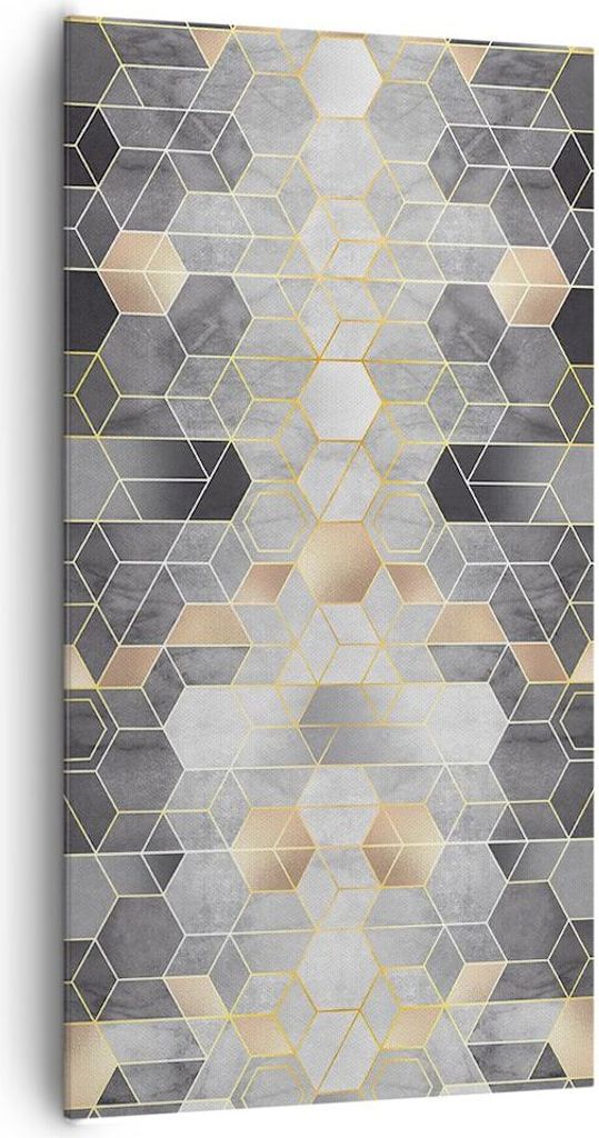 Bild auf Leinwand - Leinwandbild - Einteilig - Geometrisch Abstraktion Sechsecke - 65x120cm Wand Bild Wanddeko Wandbilder Leinwanddruck Bilder Wand...