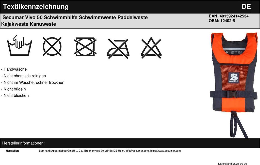 Secumar Echo Schwimmhilfe/Kajakweste – Reißverschluss, Leichte Rettungsweste Für Paddel- Und Wassersport