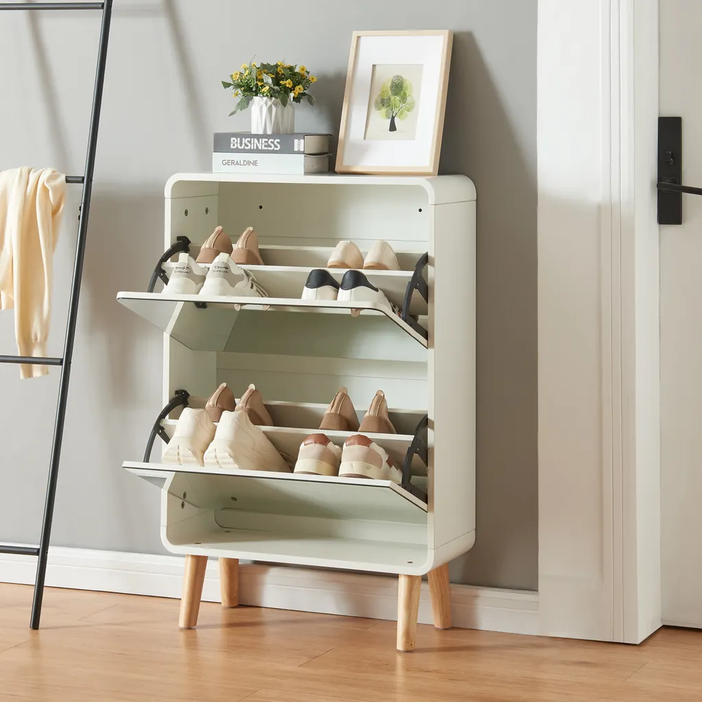 Solution rangement chaussures 2 abattants Aure blanc 8 paires 96x63x24 cm