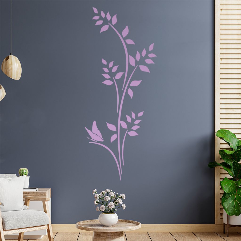 Schmetterling - Pflanze - Blätter Wandtattoo in 6 Größen - Wandaufkleber Wall Sticker - Dekoration, Küche, Wohnzimmer, Schlafzimmer, Badezimmer