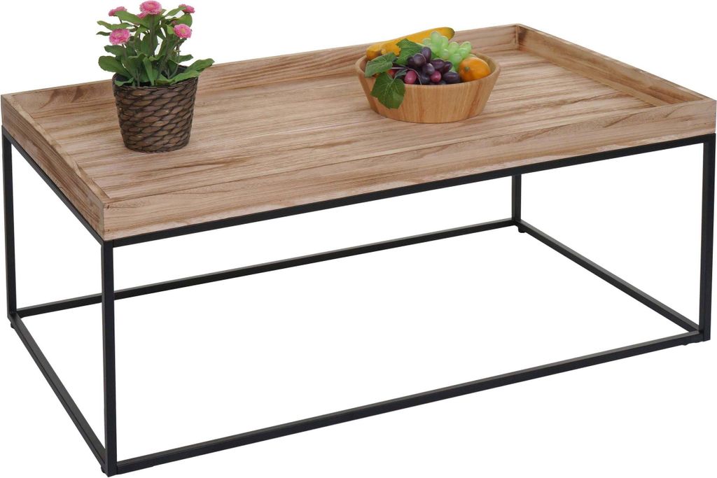 Couchtisch MCW-K71, Kaffeetisch Beistelltisch Tisch, Holz massiv Metall 46x110x60cm naturfarben