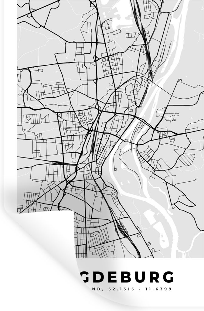 MuchoWow Wandtattoo Wandsticker Wandaufkleber Karte - Stadtplan - Deutschland - Magdeburg - Karte 80x120 cm Selbstklebend und Repositionierbar - ...