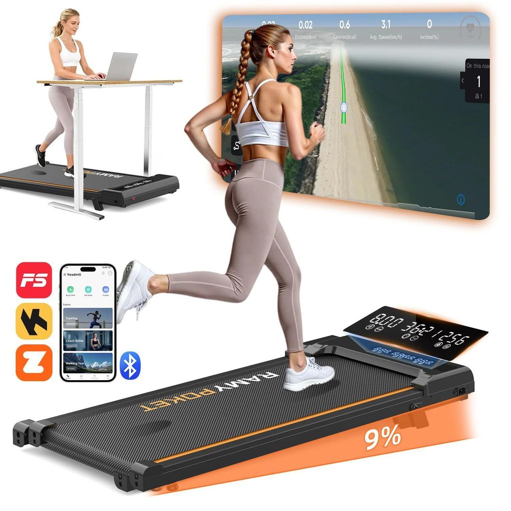 Gehband für Zuhause - Walking Pad Laufband - 9 % Steigung - 1–8 km/h - Leiser Betrieb - App & Dreifach-Display - Klappbar - Bis 120 kg belastbar...