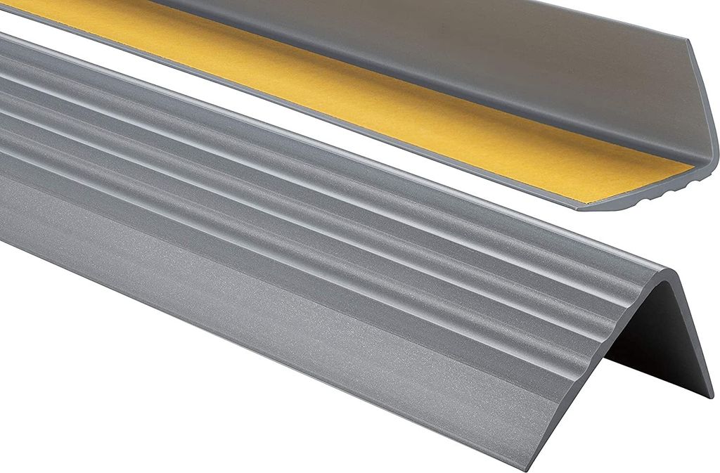 ProfiPVC Treppenkantenprofil PVC 50x40mm 0,8 m selbstklebend Anti-Rutsch Treppenkanten-Schutzprofil, Silber