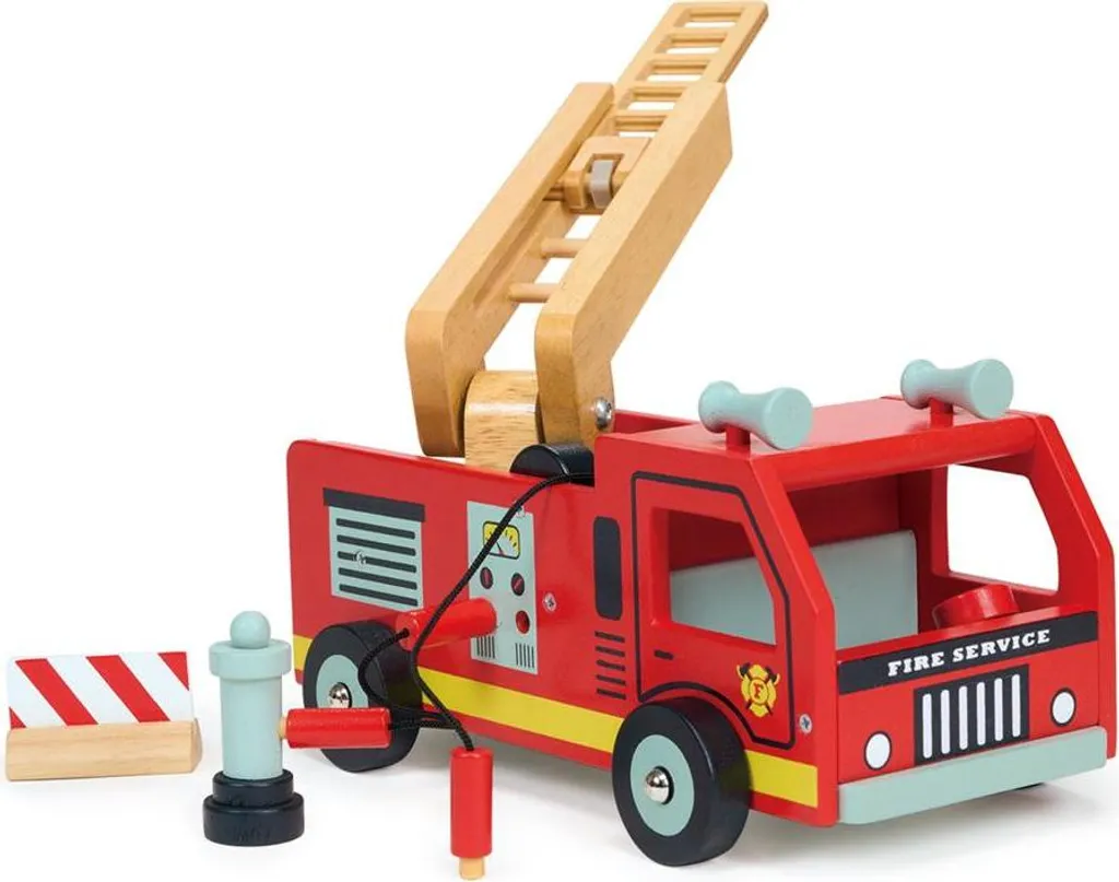 Camion de Pompiers en Bois avec Grande Échelle Mentari Jouet Durable