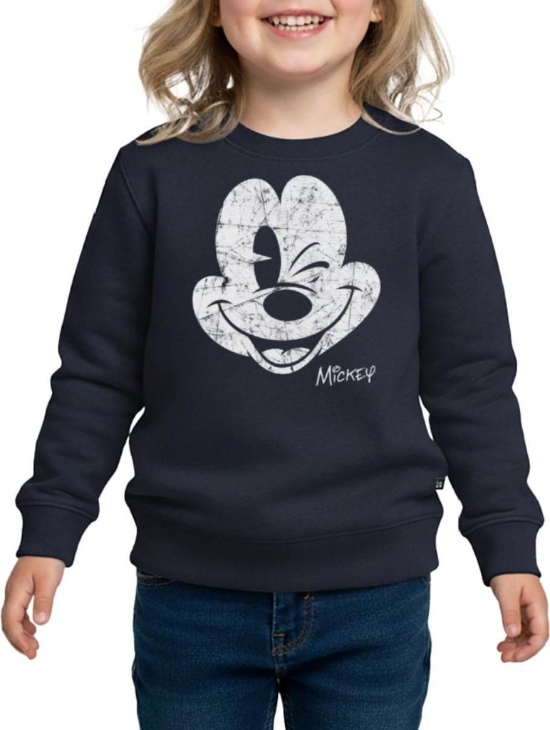 Mickey & Minnie Retro Mickey Mouse Zwinkernd Kinder/Teenager Premium Pullover, 98/104 (2 Jahre), Navy