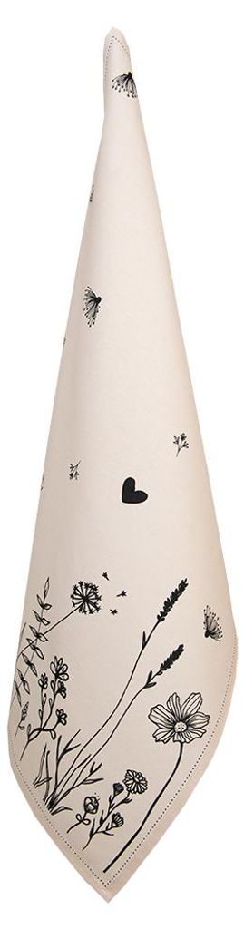 Clayre & Eef Geschirrtuch 50x70 cm Beige Schwarz Baumwolle Blumen