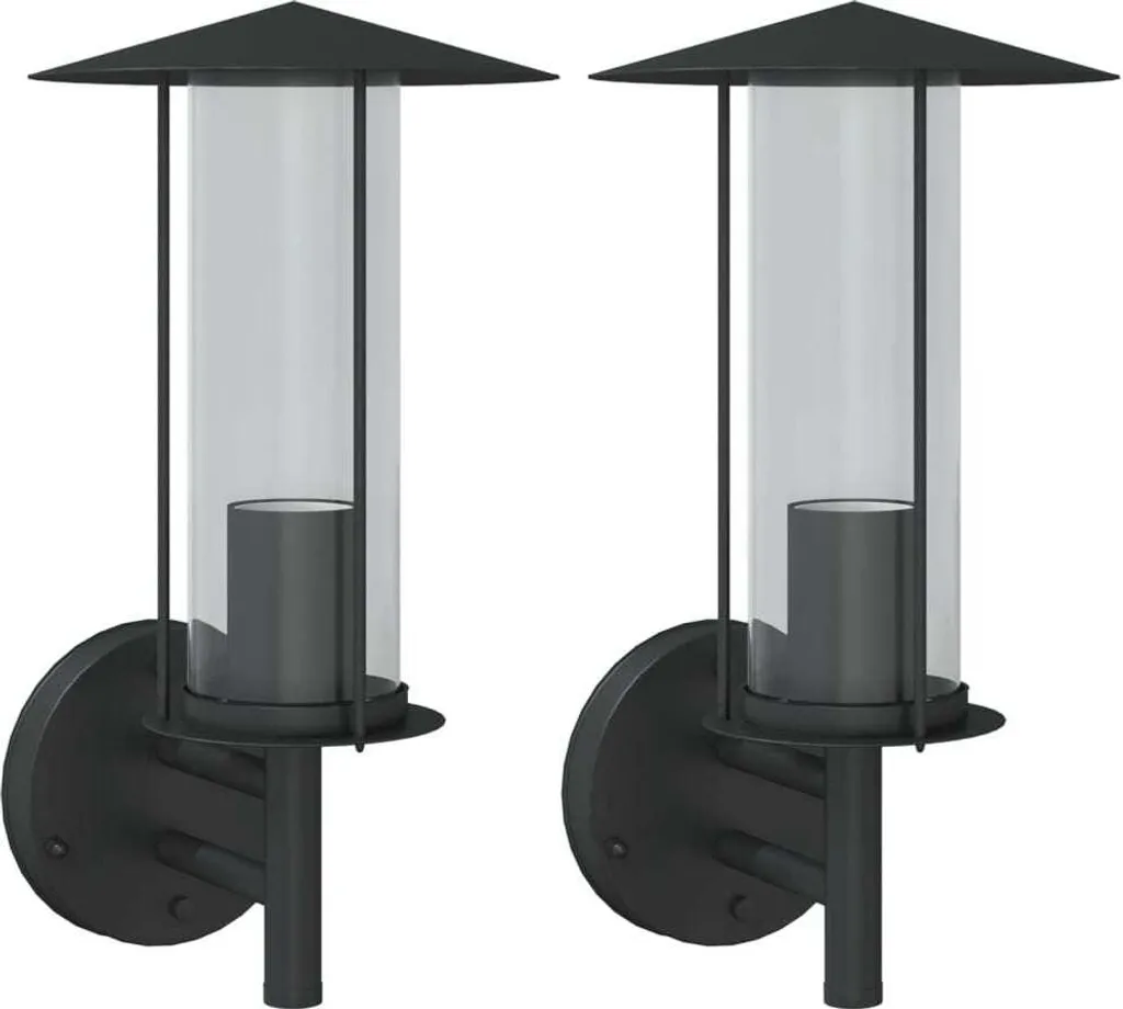 Set 2 Applique Esterno Inox Nero - Lampade Parete Design Moderno