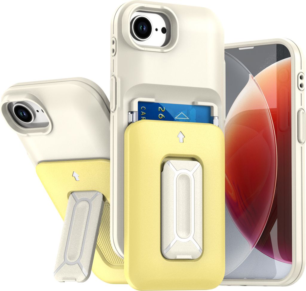 Kartenhalter Handyhülle für iPhone 16e/iPhone 17e, Weiches TPU Brieftasche, Heavy Duty Ständer Hülle Gelb