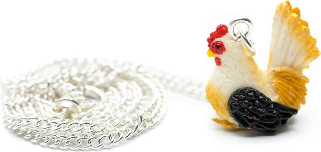 Huhn Halskette Kette Miniblings Henne Bauernhof Ostern Vogel Gockel bunt 60cm