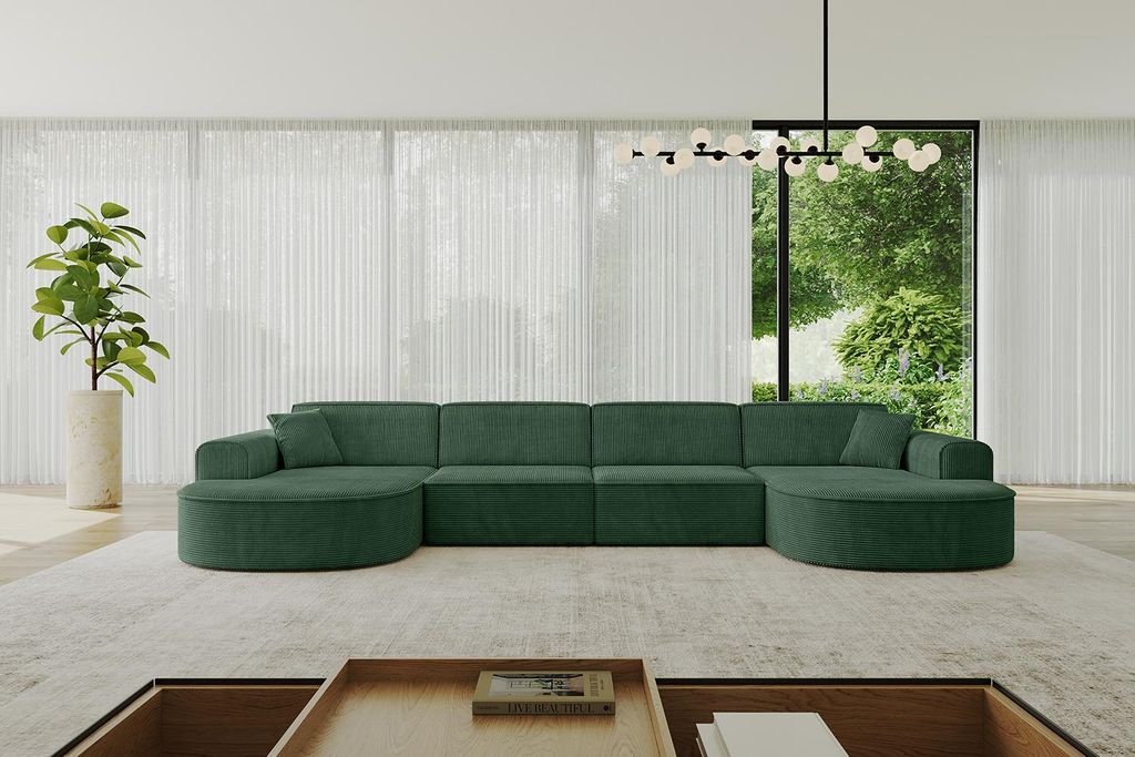 ALTDECOR Ecksofa in U-Form MARI-U2 - 388x171x79,5 cm Grün - Corner Sofa Bett Eckcouch Couch L-Form Wohnlandschaft Cauchsofa