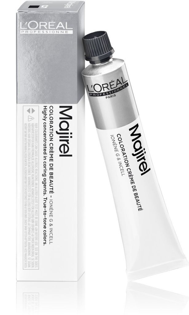 A box and tube of L'Oréal Majirel hair color are shown against a white background.