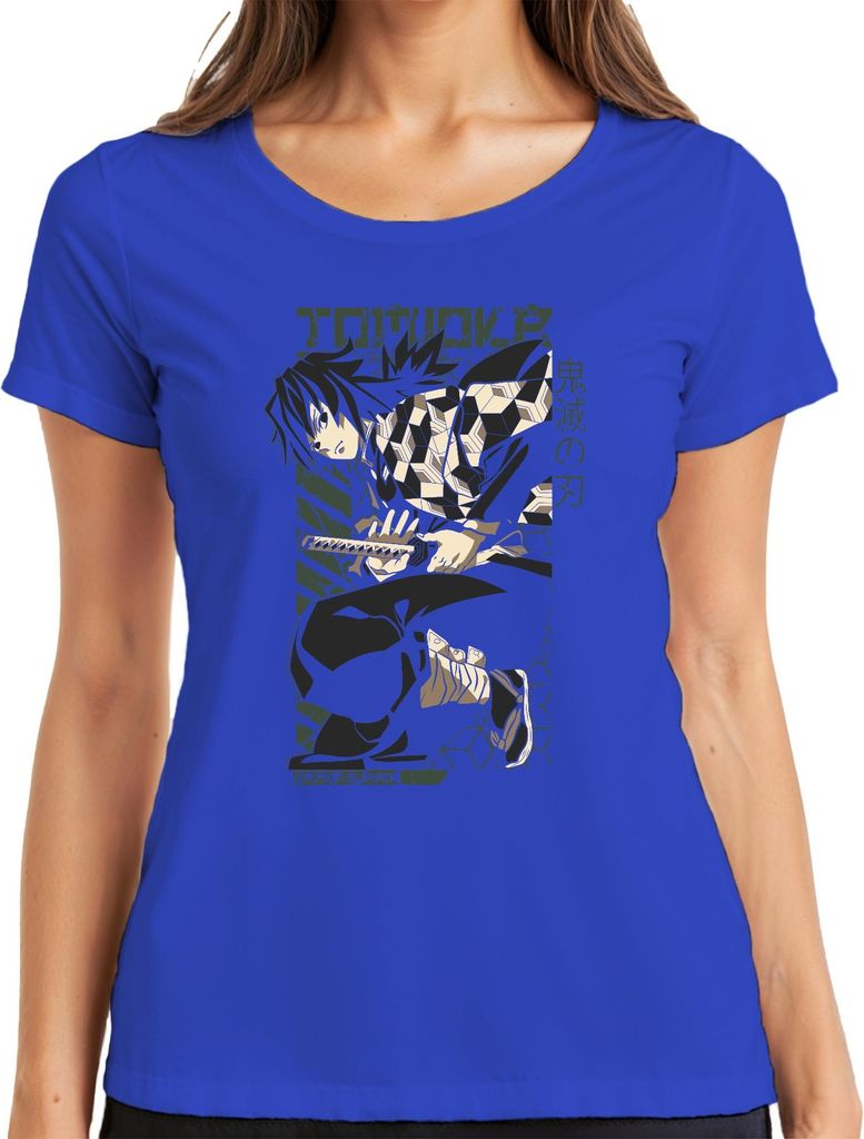 Giyu Tomioka Kimetsu no Yaiba Demon Slayer Anime Geschenk Damen T-Shirt, Blau, S