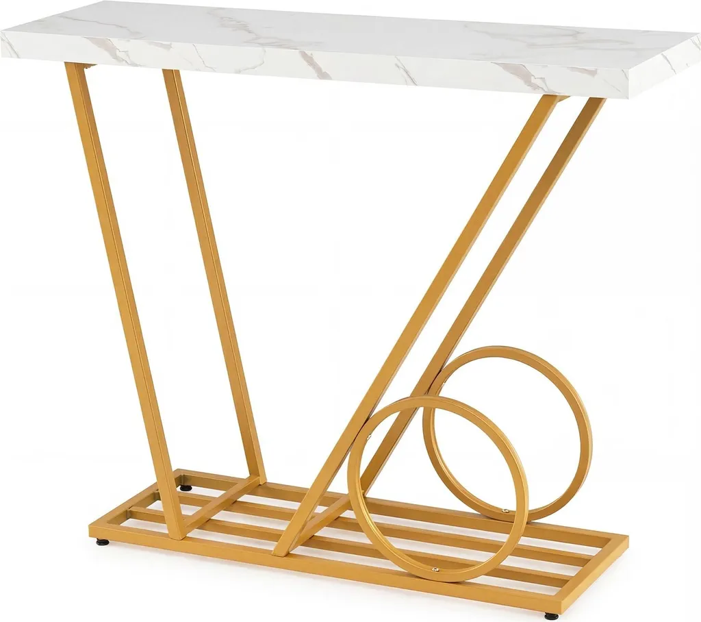 Console 100 cm aspect marbre blanc et structure métallique - Modèle LUVIA