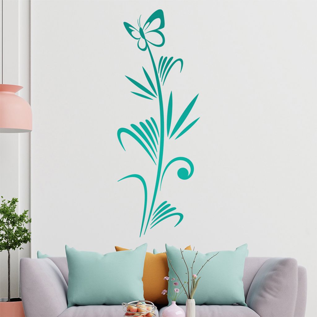 Schmetterling auf Gras Wandtattoo in 6 Größen - Wandaufkleber Wall Sticker - Dekoration, Küche, Wohnzimmer, Schlafzimmer, Badezimmer