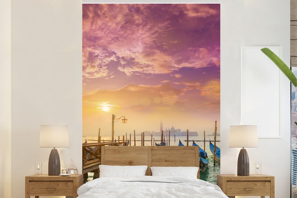 MuchoWow Fototapete für Wohnzimmer oder Schlafzimmer Wandtapete Vinyl Motivtapete Gondel - Nebel - Venedig - 180x280 cm - Wallpaper